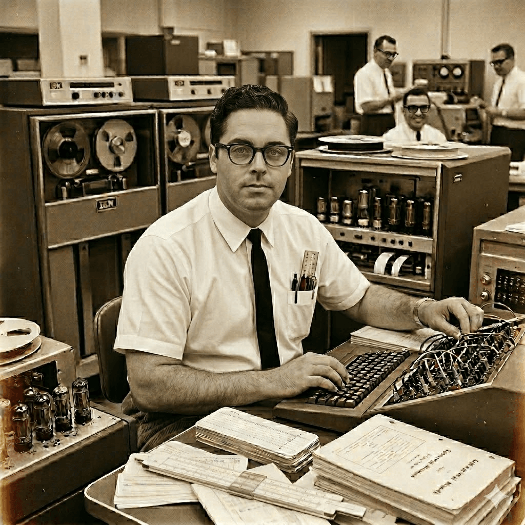 John Ahlert at his IBM mainframe, circa 1964 (allegedly)